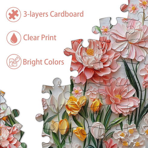 PICKFORU 1000 Spring Floral Puzzles for Adults Pieces, Wildflower Garden Flower Jigsaw Puzzle Oil Painting, Impossible
