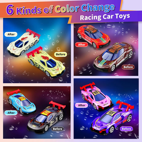 6pcs Set,Bathtub 3+ Color Change Race Car Series - Mini Color Change Sports Car Toy,Vehicle Bath Toy Water Table