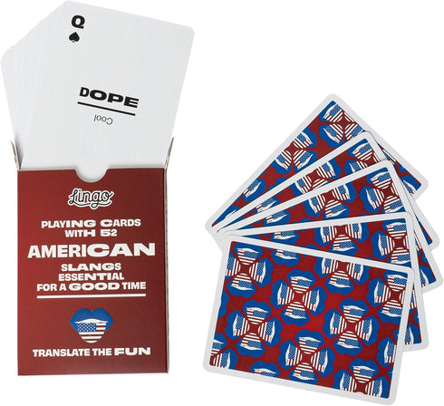Lingo American Playing Cards | Travel Flashcards | Learn American Slang Vocabulary - 52 Essential Translations