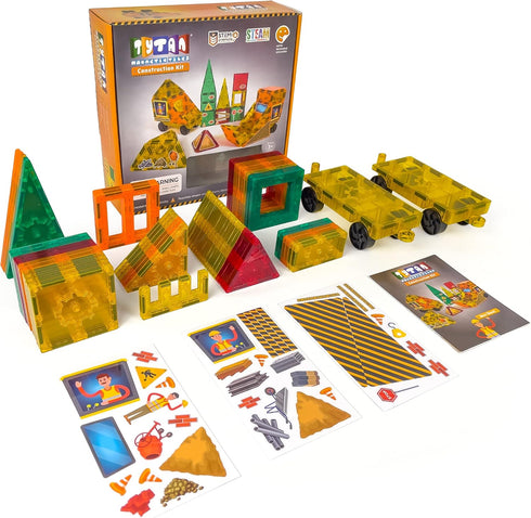 Tytan Tiles 60-Piece Construction Site & Trucks Magnetic Building Set, Fun Kids’ STEM Toy