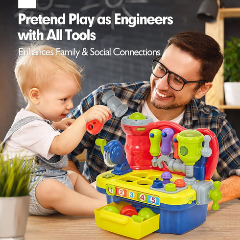 Toddler Toys for Boys Girls, Multifunctional Music Light Workbench for 2-Year-Old Boy, Birthday Gift