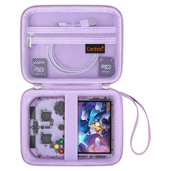 Canboc Carrying Case for Anbernic RG405V Retro Handheld Game Console, Storage Box with Mesh Pocket, Purple