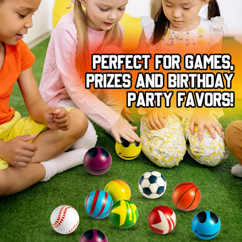 50 2 Inch Mini Stress Balls for Kids and Adults - Bulk Assorted Soft Stress Relief Balls, Sensory Fidget Toys, Party