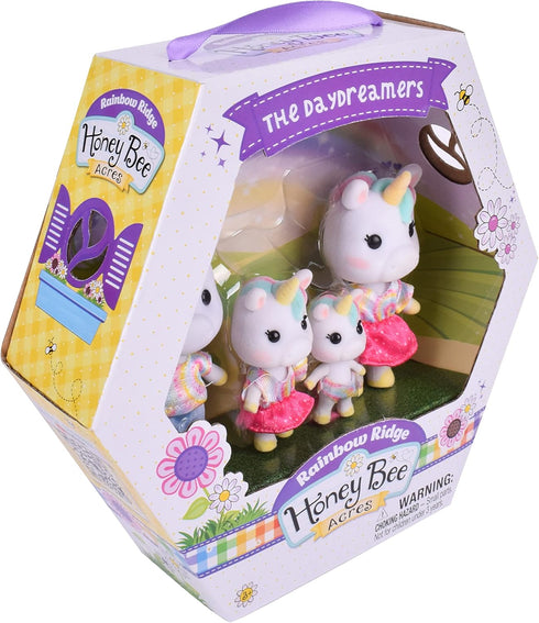 Sunny Days Entertainment Honey Bee Acres Rainbow Ridge Daydreamers Unicorn Family, 4 Miniature Flocked Dolls