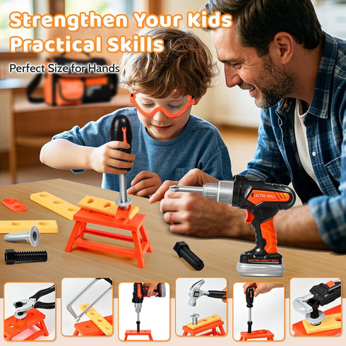 Set Set 49 3-8, Toddler Tool & Kids Tool PCS with Electric Drill, Portable Storage Bag & Adjustable Belt - Construction