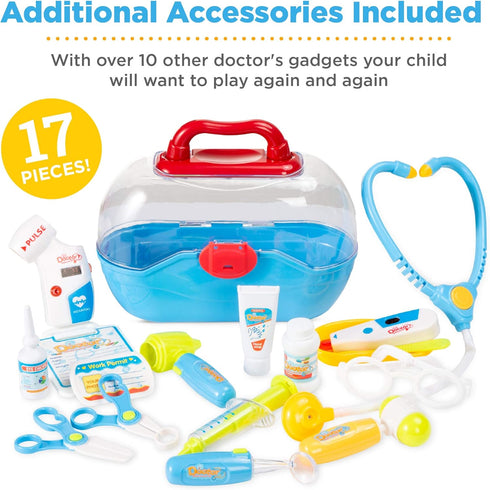 Best Choice Products Play Doctor Kit for Kids - Medical Station Set with 17 Accessories, Blue Carrying Case