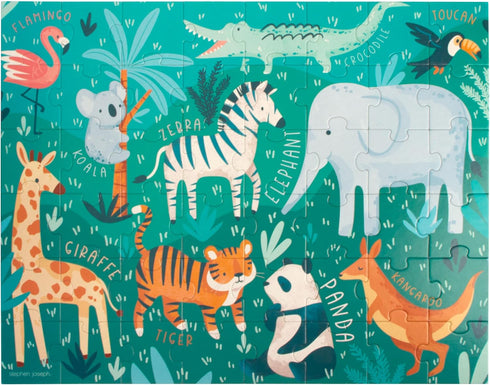 Stephen Joseph Educational Animal Puzzle, 48-Piece Learning Puzzle for Kids Ages 3-5, Canister Included, Animal Kingdom