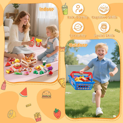 Sets 2 Play Food for Kids Kitchen, Global Cuisine Toddler Cutting Fake Food Toys Including Pizza, Sushi & Bakery