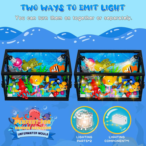ONIMISC 8 1 Sets 8-12, 640PCS in Aquarium Building with Light, Compatible with Lego Fish Tank Building Kits Including