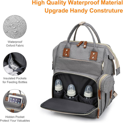 3 1 Backpack Pack Diaper Bag with Changing Station, Waterproof in Baby Diaper with Foldable Changing Pad, Large Travel