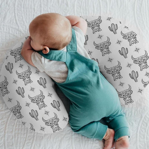 Boho Western Cow Cactus Nursing Pillow Covers for Boy Girl Black and White Highland Yak Nursing Pillow Slipcovers