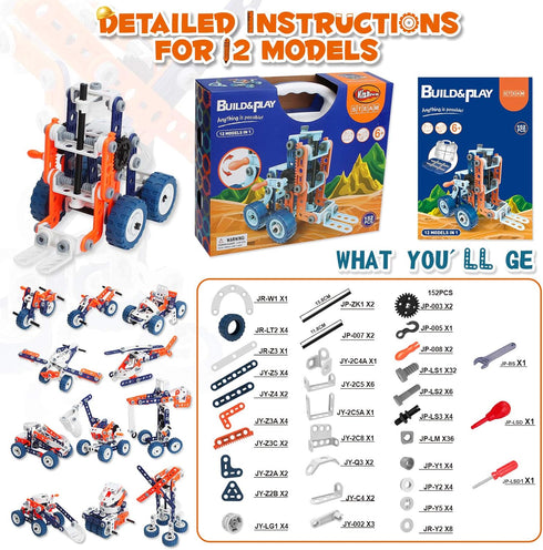 Building Toys for Boys Age 6-12, 152PCS Erector Set, 12 in 1 STEM Engineering Toys for Ages 7-12