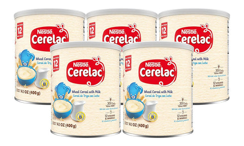 Nestle 14.1-Ounce (Pack 5) Cerelac Wheat Cereal with Milk, Canister