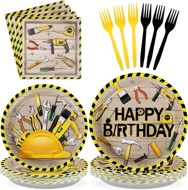 Grencian 96 PCS Handyman Tools Party Supplies Handyman Tools Party Plates 350GSM