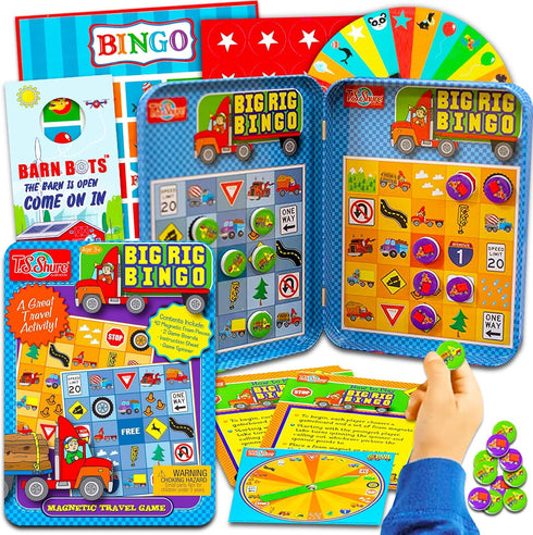 Magnetic Road Trip Bingo for Kids Ages 4-8 - Bundle with Magnetic Game Board and Game Pieces
