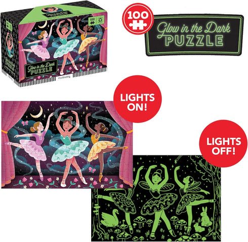 Mudpuppy Moonlight Ballet – 100 Piece Glow in The Dark Puzzle with Magical Scene of Iconic Swan Lake Ballet and Hidden Puzzle Details in The Dark for Children Ages 5 and Up