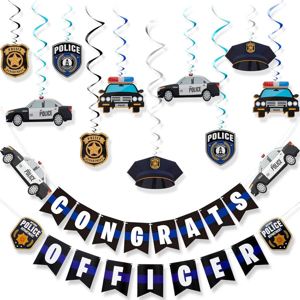 Sumind 12 Pieces Police Party Decorations, Hanging Swirls and Jointed Banners for Birthday Graduation Party Supplies
