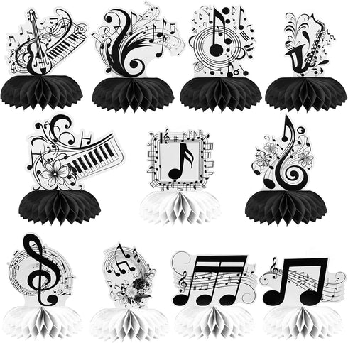 11 Pcs Music Decorations, Retro Musical Notes Honeycomb Centerpieces for Birthday Party Supplies