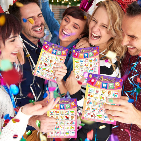 Happy Birthday Bingo Cards - 24 Players Birthday Party Game for Kids, Family Birthday Party Favor