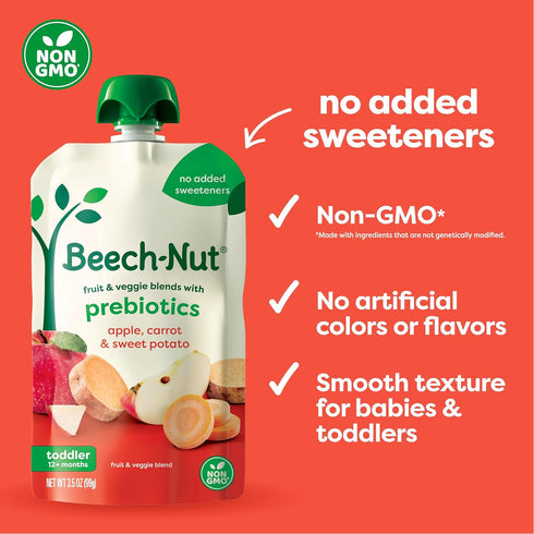 Pack, 3.5 oz (18 Pack) Beech-Nut Baby & Toddler Food Pouches Variety Protein & Fiber/Iron & Zinc/Prebiotic Fiber Fruit