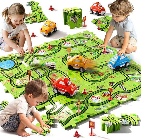 Beby Buty 64PCS Set 3 4 5 3-5 4-6, 3 4 5 6 Puzzle Track Car Toys for Kids Boys, Toddler Toys Gifts for Year Old, Floor