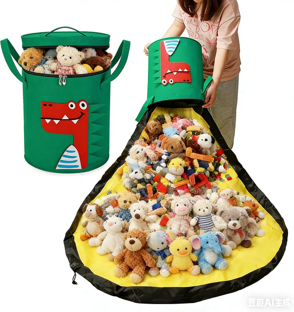 Mergct Toy Storage Bin with Play Mat, Large Collapsible Storage Basket for Building