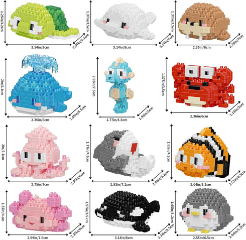 HJPLPXH Kids,12 Set, 8-16+ Small Toy Gift,Party Favors for Boxes Marine Animals Micro Mini Building Blocks Birthday