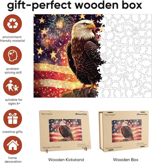 500 19x12.6 Reouinty Wooden Puzzle for Adults Pieces, Star Eagle Wood Jigsaw Puzzles, Beautiful Wall Decor. Wooden