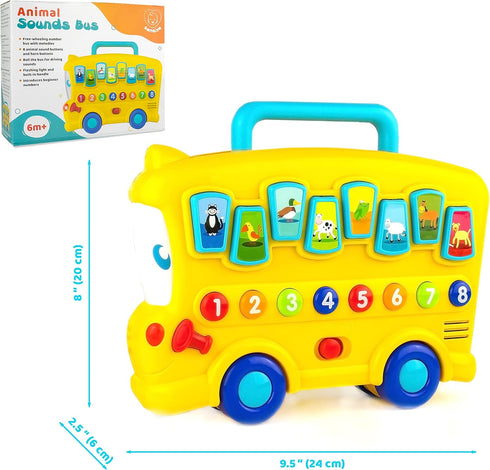 Animal Sounds Bus for Babies 6 Months+ with Lights, Music, Numbers, Volume Control, Educational Musical Toy