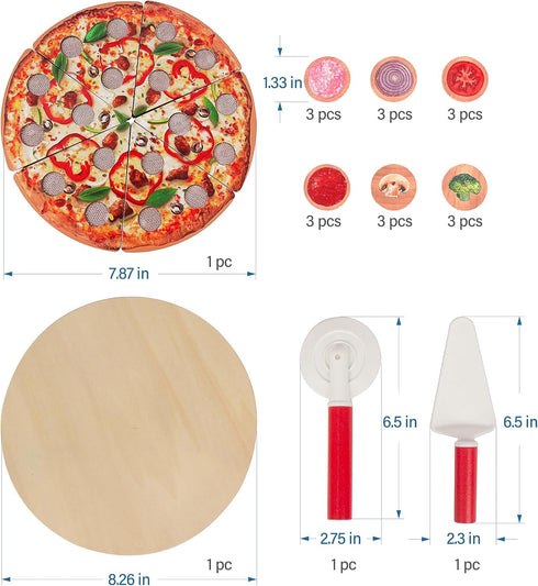 Set (6 Set) Cutting Play Food Toy for Kids Kitchen,Wooden Pizza Pretend Play Kitchen Accessories,Learning Toy Birthday