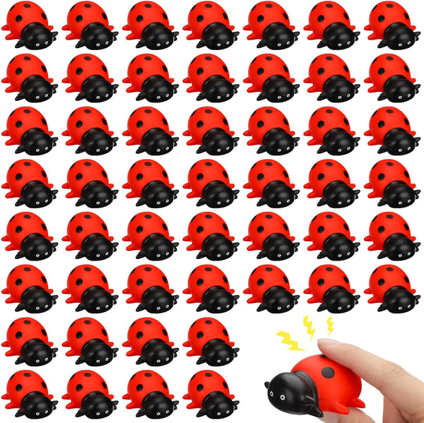 50 Pcs Mini Ladybug Squeak Toys, Fake Shower Animal Bath Toys for Pool and Birthday Party Favors