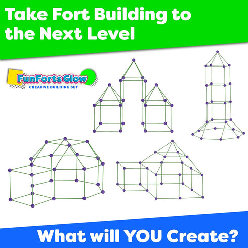 Fun Forts Glow Fort Building Kit for Kids - 81 Pack Glow in The Dark STEM Building Toys for Indoor Outdoor Play