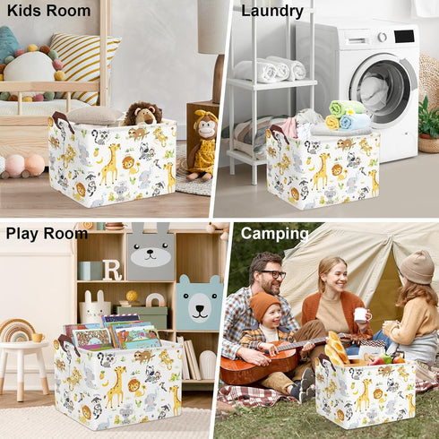 Clastyle Rectangular Baby Storage Basket, Large Collapsible Kid Toy Bin, Nursery Classroom Books Shelf, Giraffe Lion