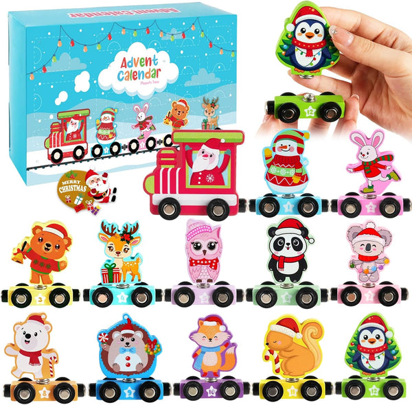 Train Advent Calendar 2025 for Toddlers Kids - Magnetic Wooden Animal Train