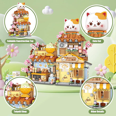 6-12, Set, (923 Japanese Street View Taiyaki Shop Mini Building Blocks for Girls MOC Creative Building Toys Cute Panda