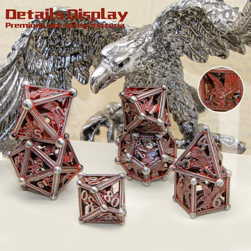 Hollow Metal Dice, HNCCESG DND Dice 3D Eagle Design, 7 pc Bloody Dice Set for Dungeons and Dragons