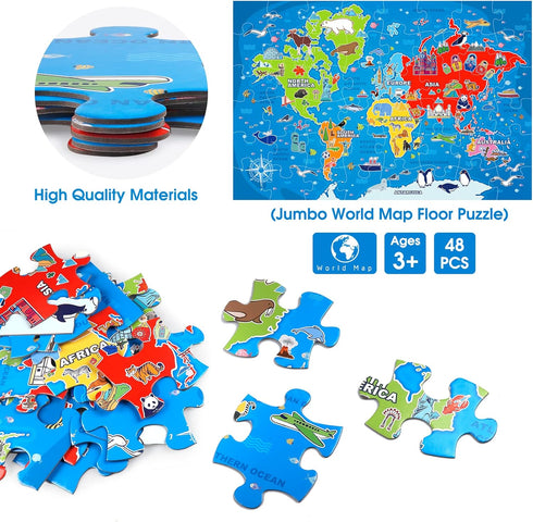 Puzzles,48 3-5,Preschool 4-8 Jumbo Floor Puzzle for Kids,World Map Jigsaw Geography Piece Globe Atlas Puzzle