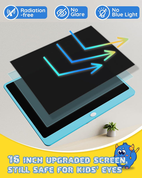 TEKFUN LCD Writing Tablet Doodle Board - 16 Inch Colorful Drawing Pad for Kids, Blue