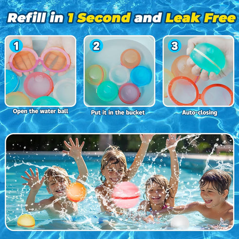 8 Pcs Reusable Water Balloons with Mesh Bag for Summer Games, Quick Fill Water Splash Ball for Outdoor Activities