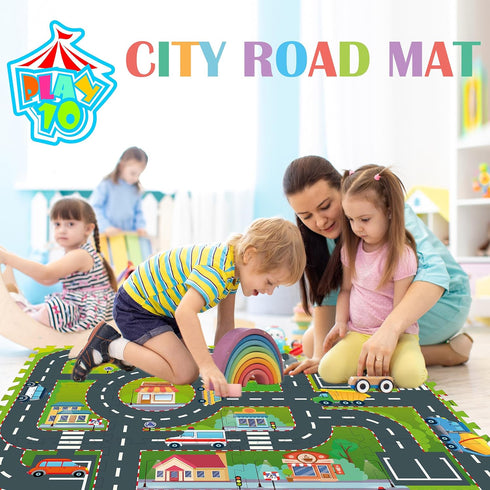12 Foam Play Mat for Baby, Interlocking Foam Tiles, City Road Track Puzzle Mat Pieces