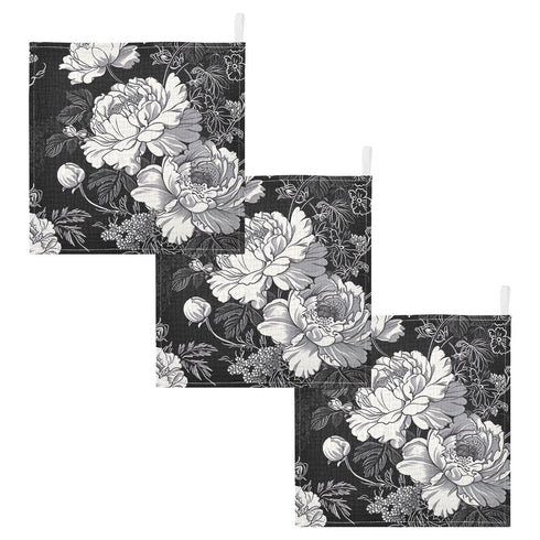 SDMKA White Flowers Black Baby Washcloths - 3 Pack Muslin Cotton Face Towels