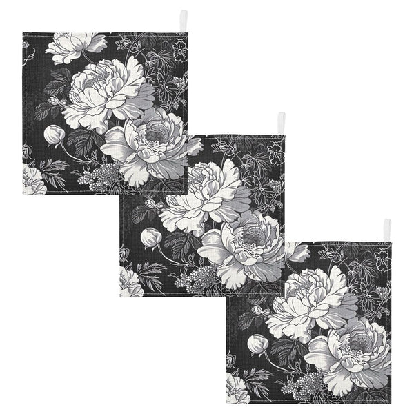 SDMKA White Flowers Black Baby Washcloths - 3 Pack Muslin Cotton Face Towels