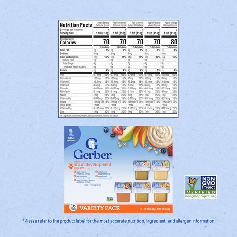 2 Pack, 32-Pack Gerber Stage Baby Food, Baby Fruit And Cereal Tubs Variety Iron Helps Support Brain Development, No