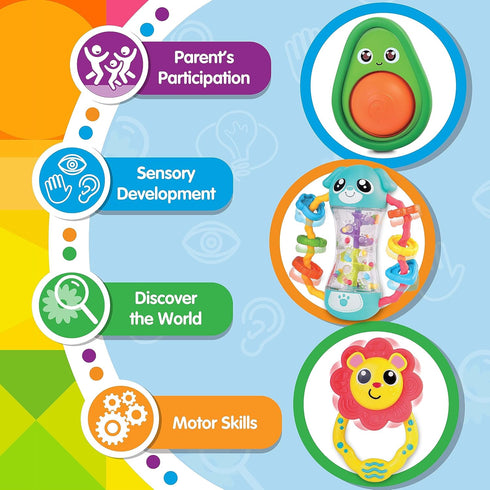 Baby Rattles Toy Set - Infant Sensory Shack and Grab Teether Rattle, Newborn Development Gifts for 6-12 Months