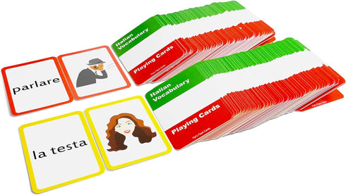 Pat's Flash Cards - 384 Italian Concentration and Memory Matching Playing Cards - Includes Animals, Food, Family, and