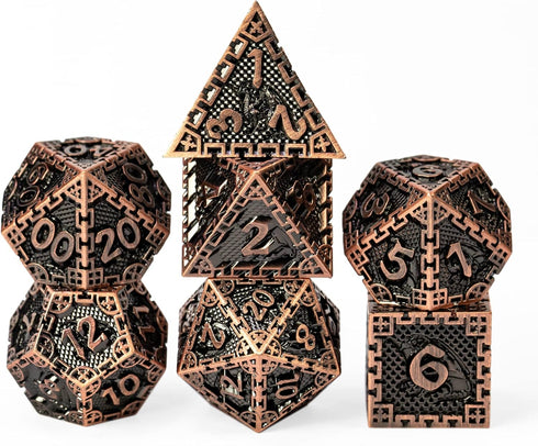 UDIXI 7-Die Metal Dice Set, Polyhedral DND Dice for Role Playing and Tabletop Games (Ancient Copper)