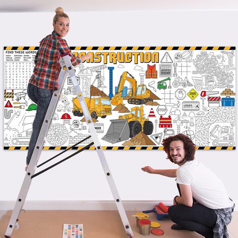 Construction Giant Coloring Poster for Kids Large Coloring Tablecloth Big Paper Sheets Page Dump Truck Table Cloth DIY
