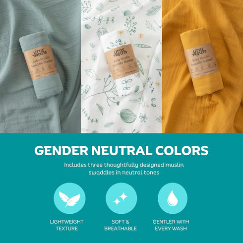 3 Pack 100% 43 35 inches, Muslin Swaddle Blankets for Newborn, Soft Cotton Baby Receiving Blanket, Swaddle Wrap Burp
