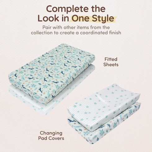 32"x16", 8" 100% 2 Pack, Baby Changing Pad Covers Girl Deep Pocket - Diaper Changing Pad Cover Nautical, Cotton Ocean