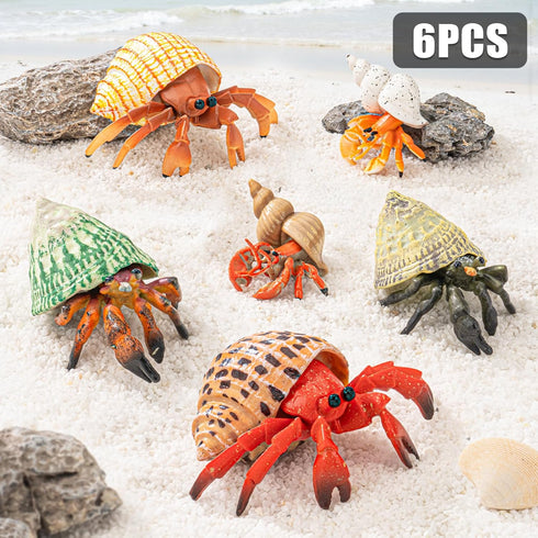 6PCS Hermit Crab Figurines Toys,Ocean Sea Animals Toys Figures, Realistic Soft Sea Creatures Toys for Kids Boys